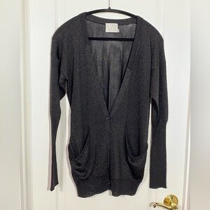 Michael Stars Metallic Semi Sheer Draped Pocket Cardigan Black 1 (S/M)